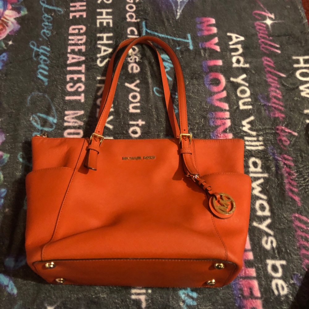 Michael Kors Tangerine Orange Structured Tote 15”x10”x7”